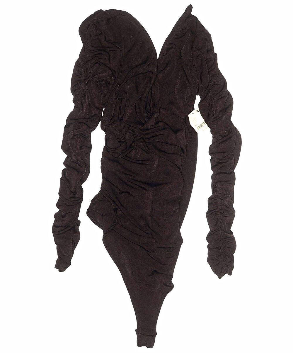 Free People NWT $68 Hot Fudge Brown Reya Ruched Long Sleeve Bodysuit XL
